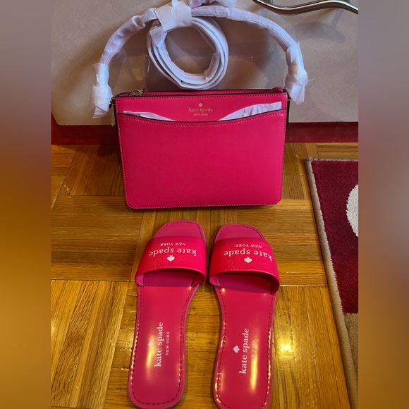 Kate Spade set of 2 - Pink Bag and Sandal Slides Size 7 - NWT - Picture 1 of 4